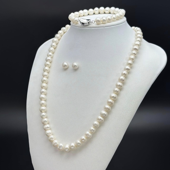 FRESHWATER CULTURED PEARL NECKLACE SET  WITH CERTIFICATE OF AUTHENTICITY. NWT - Picture 9 of 11